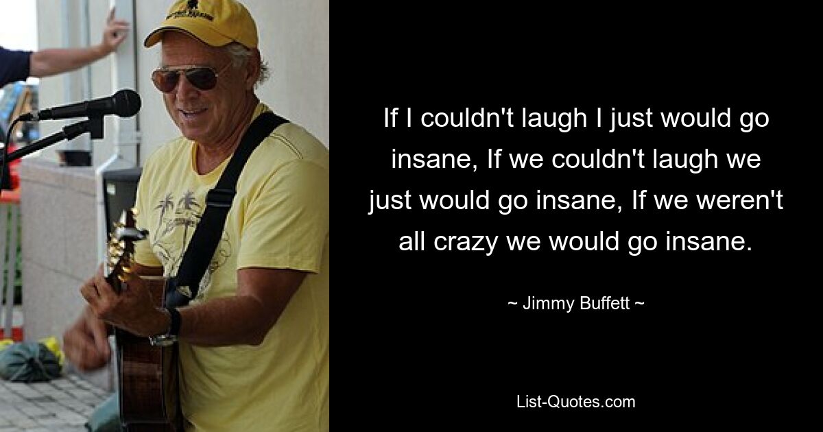 If I couldn't laugh I just would go insane, If we couldn't laugh we just would go insane, If we weren't all crazy we would go insane. — © Jimmy Buffett