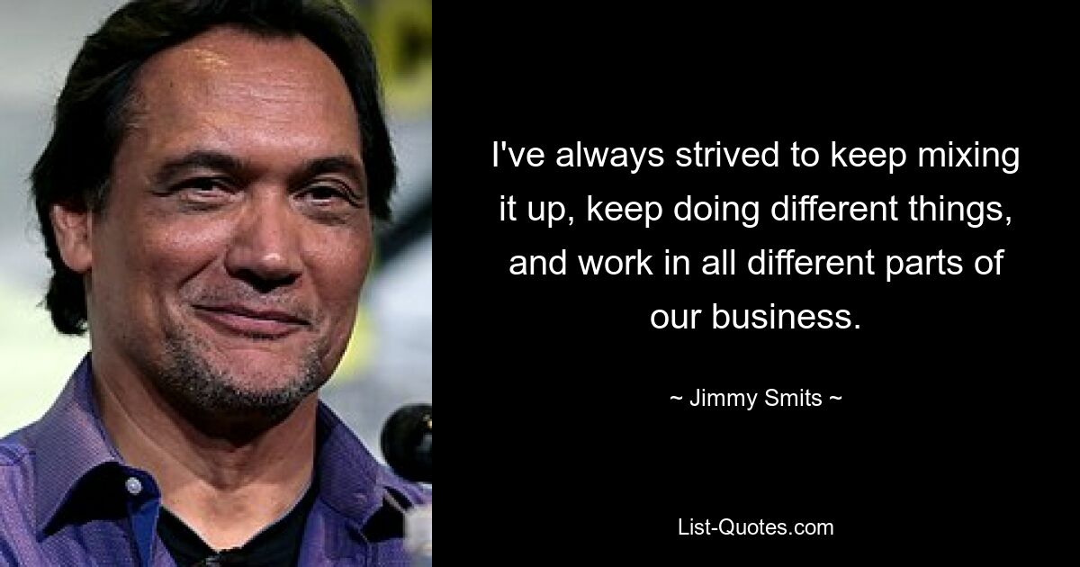 I've always strived to keep mixing it up, keep doing different things, and work in all different parts of our business. — © Jimmy Smits