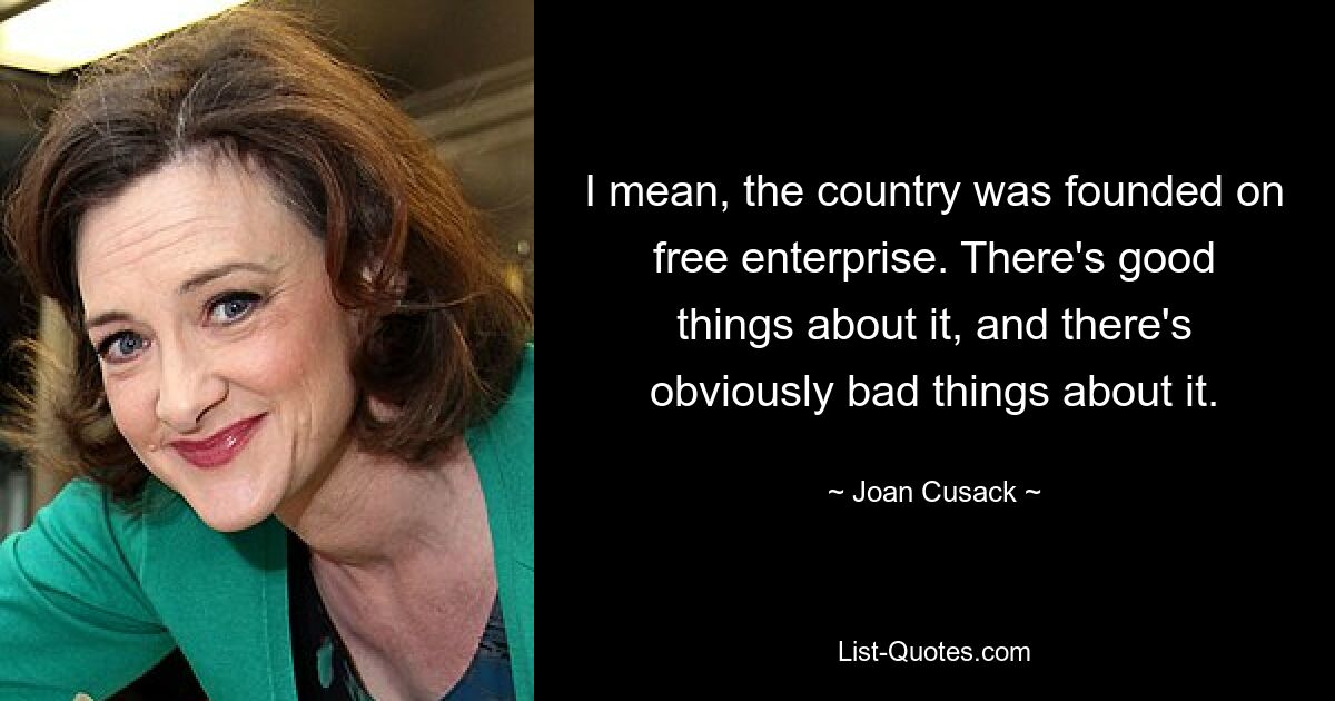 I mean, the country was founded on free enterprise. There's good things about it, and there's obviously bad things about it. — © Joan Cusack