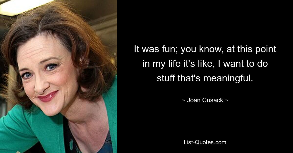 It was fun; you know, at this point in my life it's like, I want to do stuff that's meaningful. — © Joan Cusack