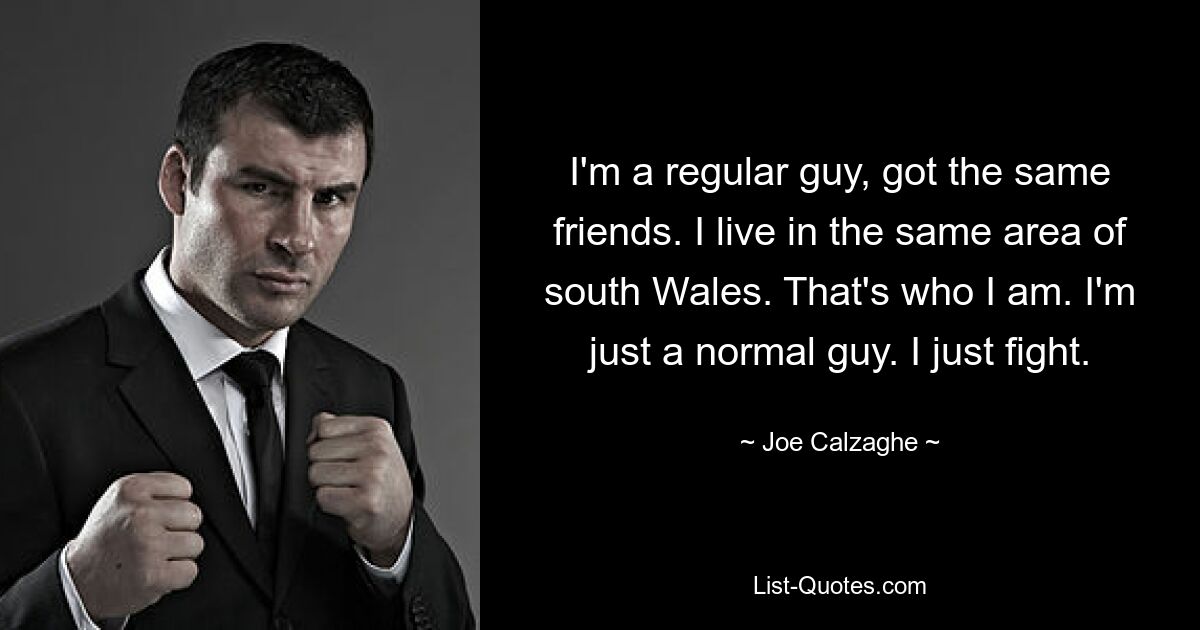 I'm a regular guy, got the same friends. I live in the same area of south Wales. That's who I am. I'm just a normal guy. I just fight. — © Joe Calzaghe