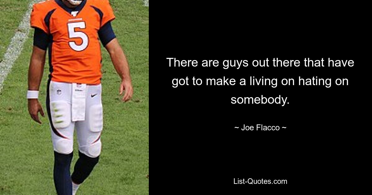 There are guys out there that have got to make a living on hating on somebody. — © Joe Flacco