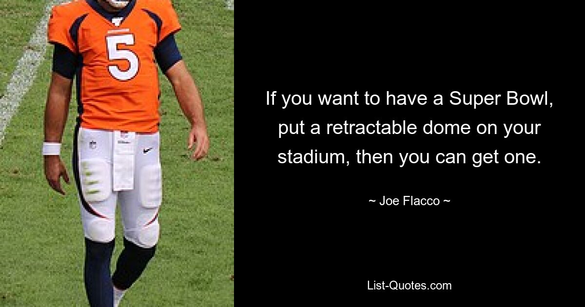 If you want to have a Super Bowl, put a retractable dome on your stadium, then you can get one. — © Joe Flacco