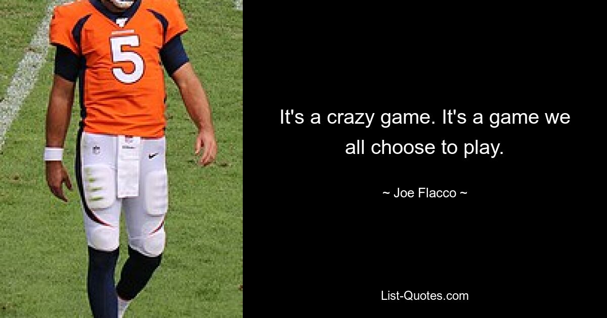 It's a crazy game. It's a game we all choose to play. — © Joe Flacco