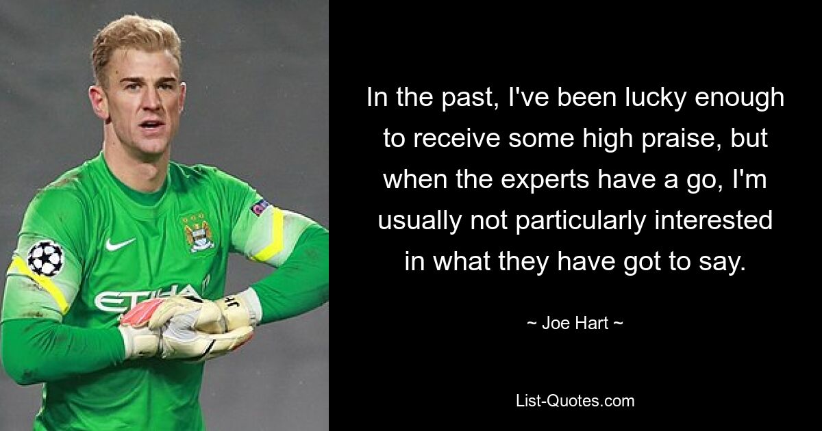 In the past, I've been lucky enough to receive some high praise, but when the experts have a go, I'm usually not particularly interested in what they have got to say. — © Joe Hart