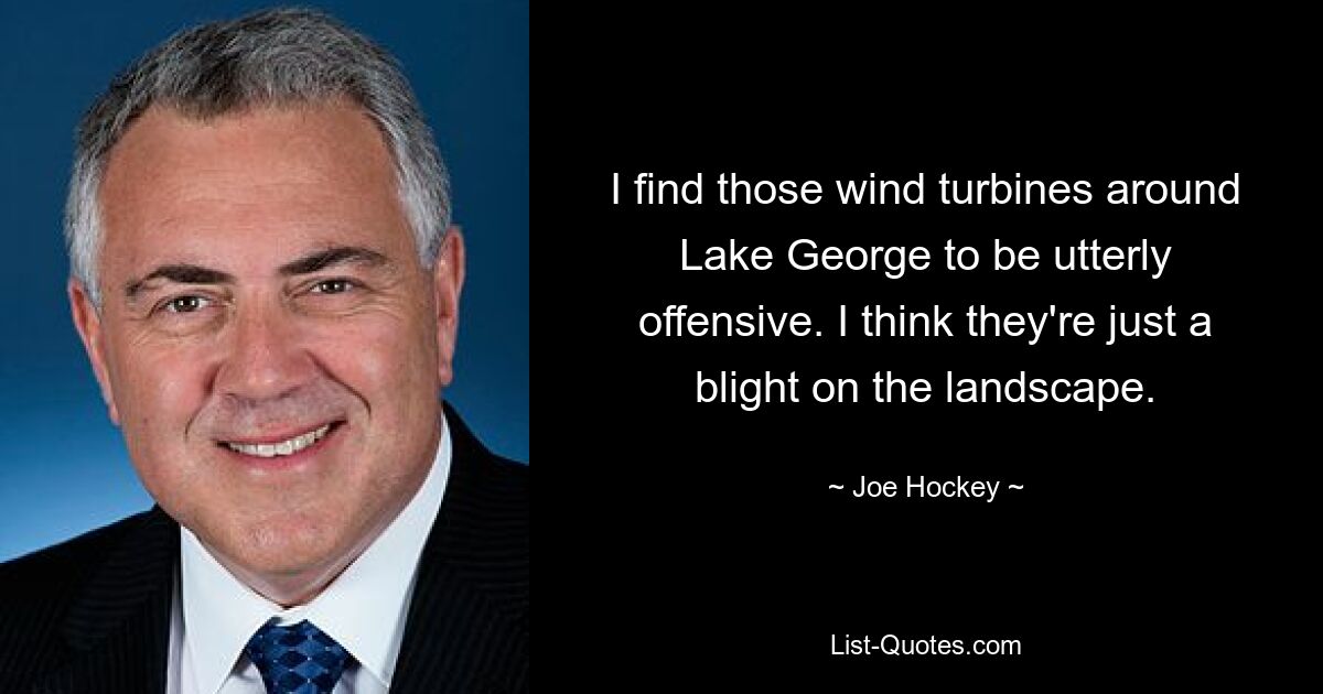 I find those wind turbines around Lake George to be utterly offensive. I think they're just a blight on the landscape. — © Joe Hockey