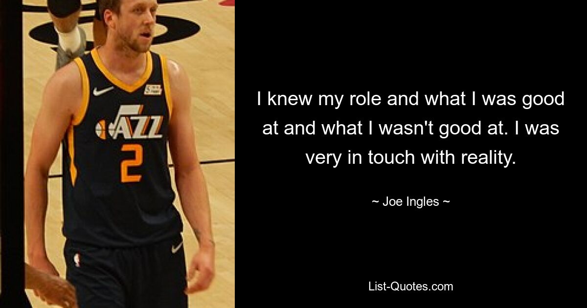 I knew my role and what I was good at and what I wasn't good at. I was very in touch with reality. — © Joe Ingles