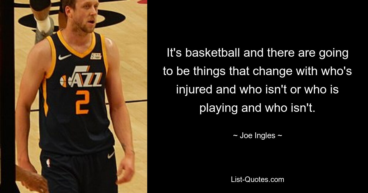 It's basketball and there are going to be things that change with who's injured and who isn't or who is playing and who isn't. — © Joe Ingles