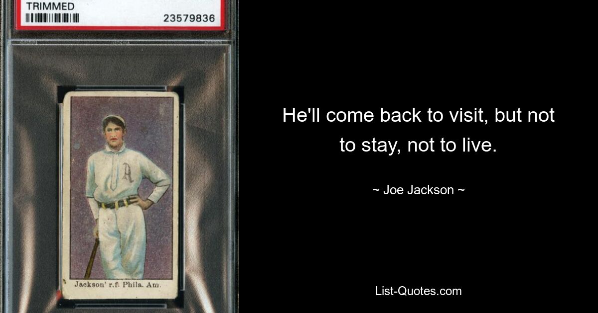 He'll come back to visit, but not to stay, not to live. — © Joe Jackson