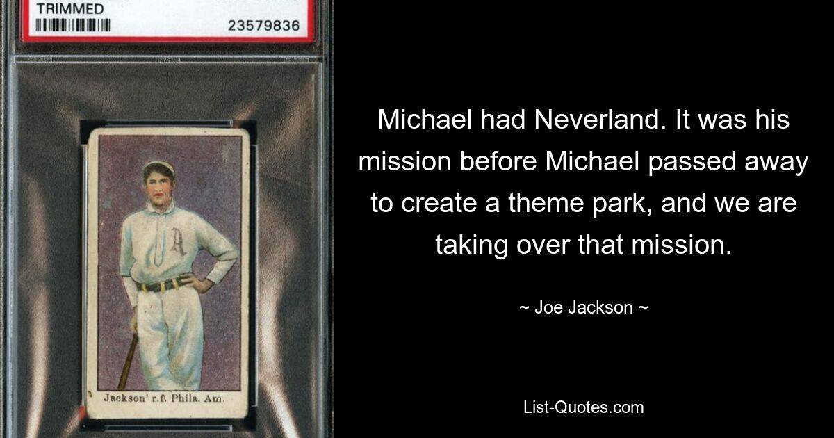 Michael hatte Neverland. Bevor Michael starb, war es seine Mission, einen Themenpark zu schaffen, und wir übernehmen diese Mission. — © Joe Jackson