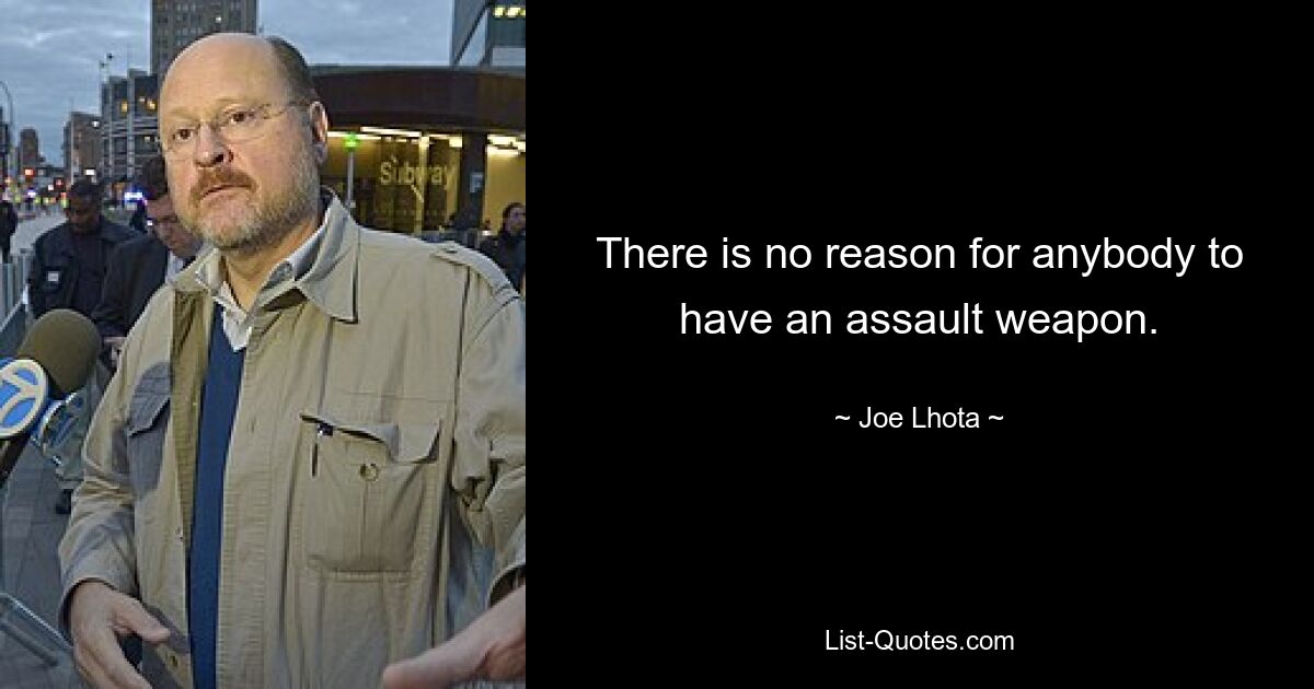 There is no reason for anybody to have an assault weapon. — © Joe Lhota