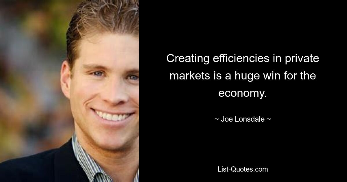 Creating efficiencies in private markets is a huge win for the economy. — © Joe Lonsdale