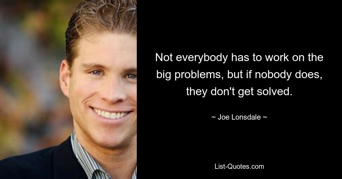 Not everybody has to work on the big problems, but if nobody does, they don't get solved. — © Joe Lonsdale