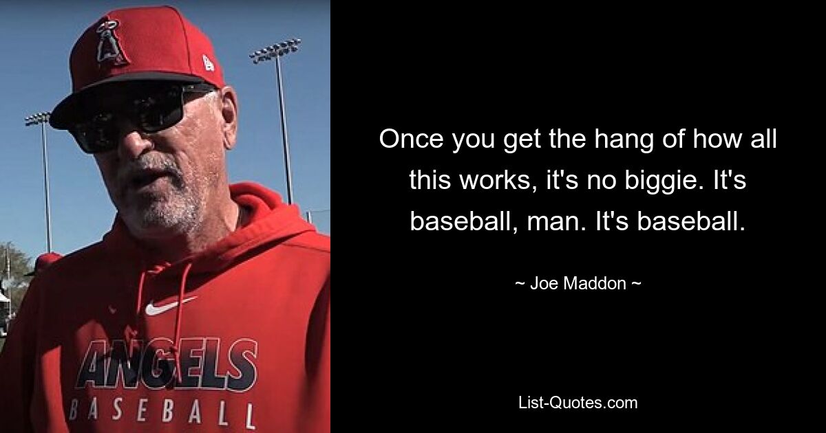 Once you get the hang of how all this works, it's no biggie. It's baseball, man. It's baseball. — © Joe Maddon