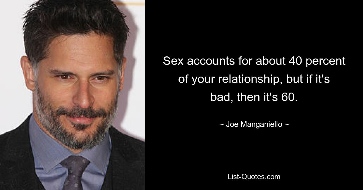 Sex accounts for about 40 percent of your relationship, but if it's bad, then it's 60. — © Joe Manganiello