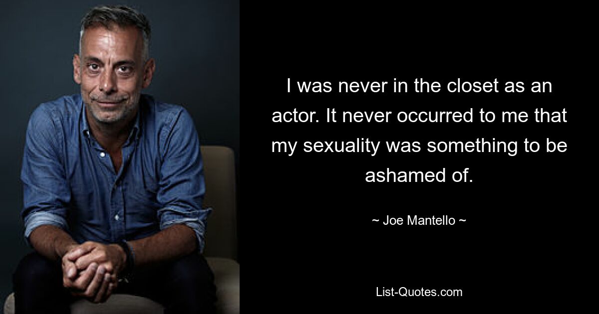 I was never in the closet as an actor. It never occurred to me that my sexuality was something to be ashamed of. — © Joe Mantello