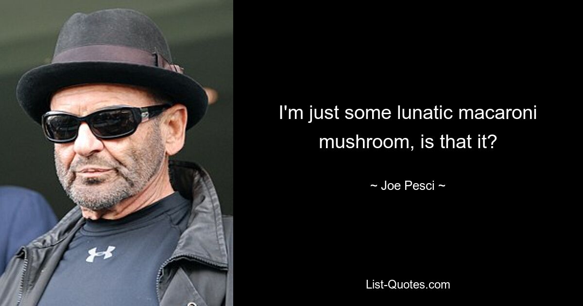 I'm just some lunatic macaroni mushroom, is that it? — © Joe Pesci