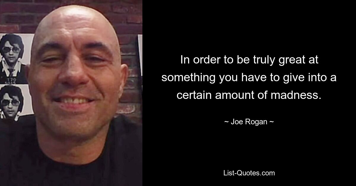 In order to be truly great at something you have to give into a certain amount of madness. — © Joe Rogan