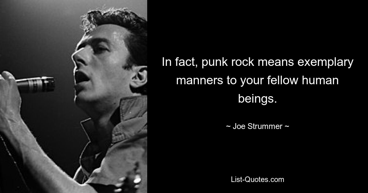 In fact, punk rock means exemplary manners to your fellow human beings. — © Joe Strummer