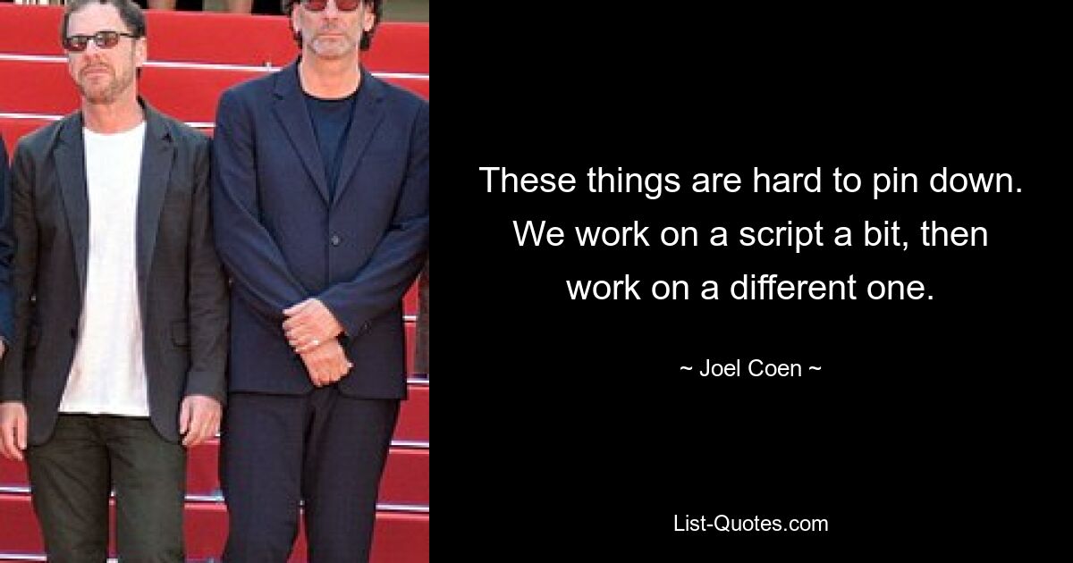 These things are hard to pin down. We work on a script a bit, then work on a different one. — © Joel Coen