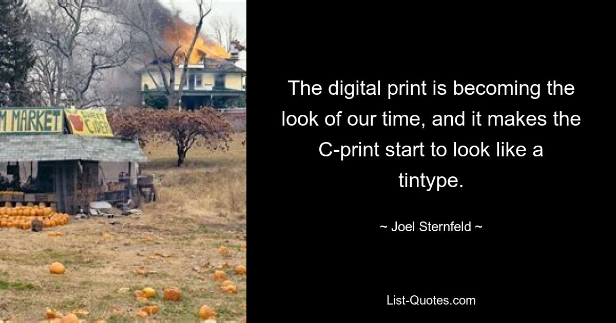 The digital print is becoming the look of our time, and it makes the C-print start to look like a tintype. — © Joel Sternfeld