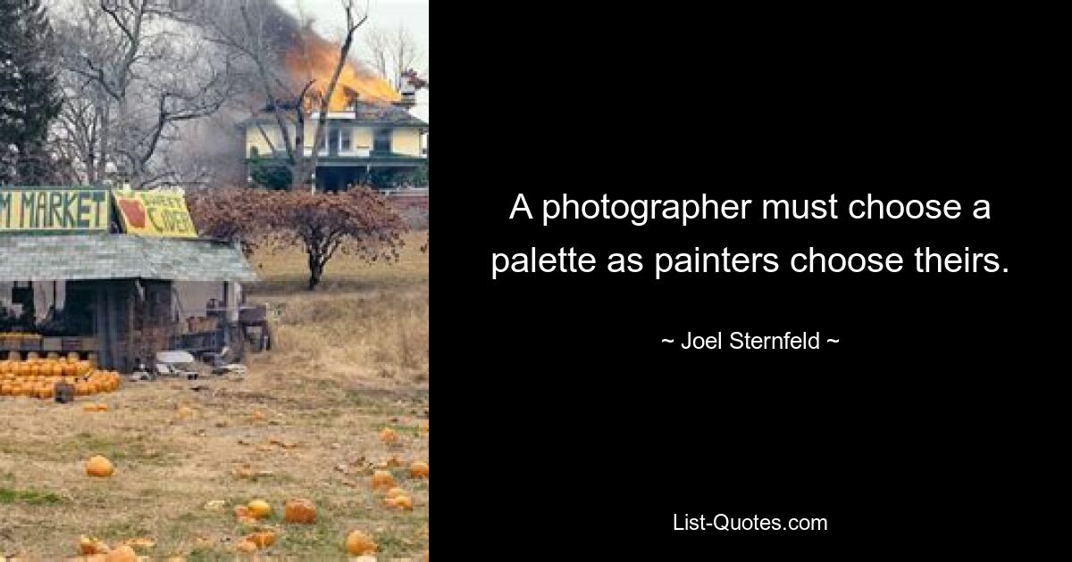 A photographer must choose a palette as painters choose theirs. — © Joel Sternfeld