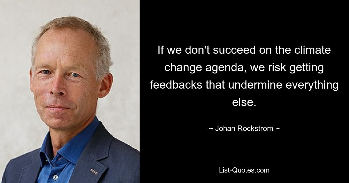 If we don't succeed on the climate change agenda, we risk getting feedbacks that undermine everything else. — © Johan Rockstrom