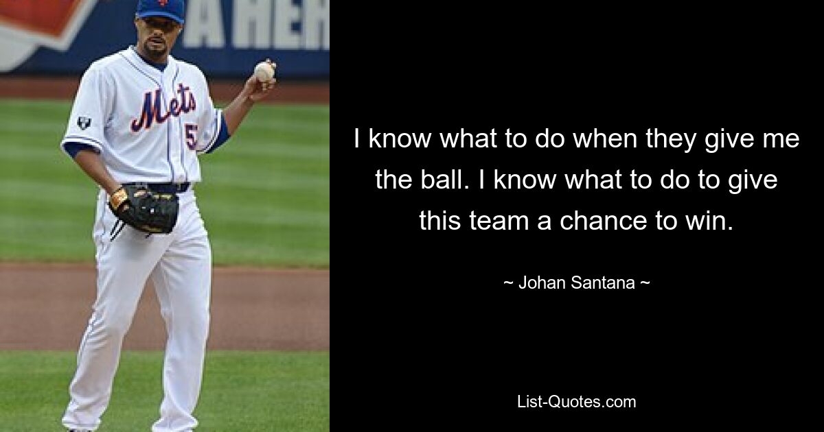 I know what to do when they give me the ball. I know what to do to give this team a chance to win. — © Johan Santana