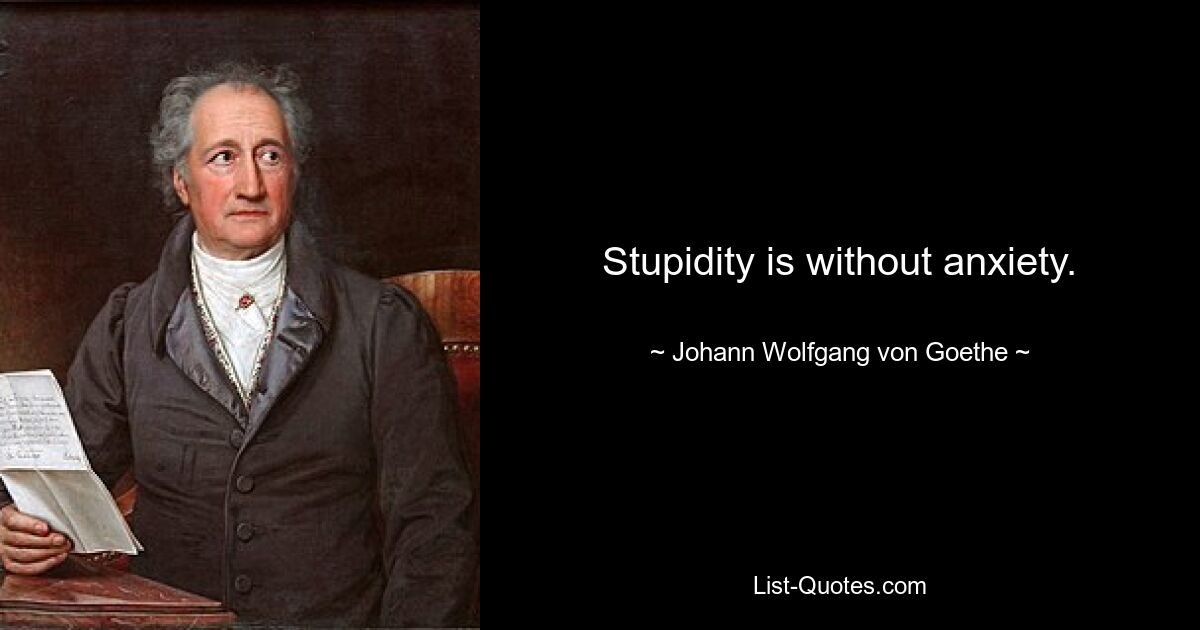 Stupidity is without anxiety. — © Johann Wolfgang von Goethe