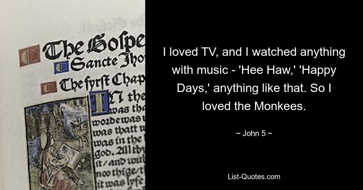 I loved TV, and I watched anything with music - 'Hee Haw,' 'Happy Days,' anything like that. So I loved the Monkees. — © John 5