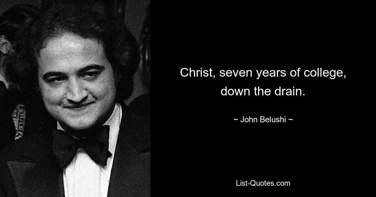 Christ, seven years of college, down the drain. — © John Belushi