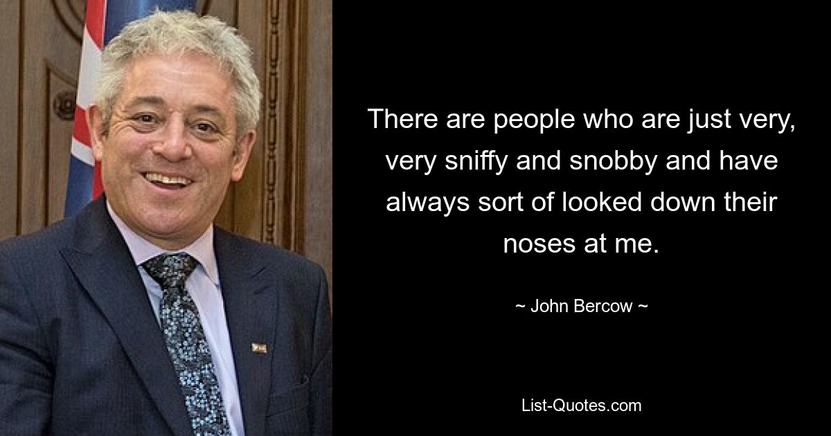 There are people who are just very, very sniffy and snobby and have always sort of looked down their noses at me. — © John Bercow