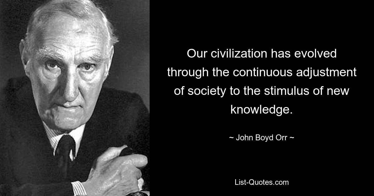 Our civilization has evolved through the continuous adjustment of society to the stimulus of new knowledge. — © John Boyd Orr