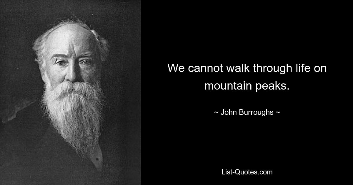 We cannot walk through life on mountain peaks. — © John Burroughs