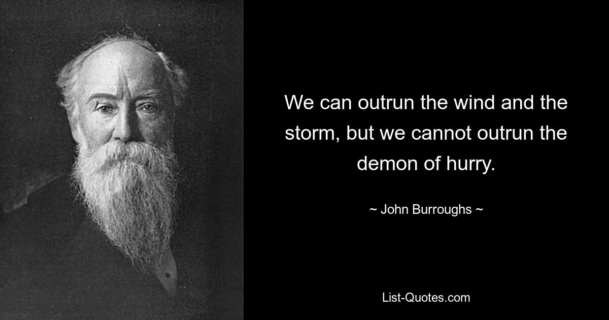 We can outrun the wind and the storm, but we cannot outrun the demon of hurry. — © John Burroughs