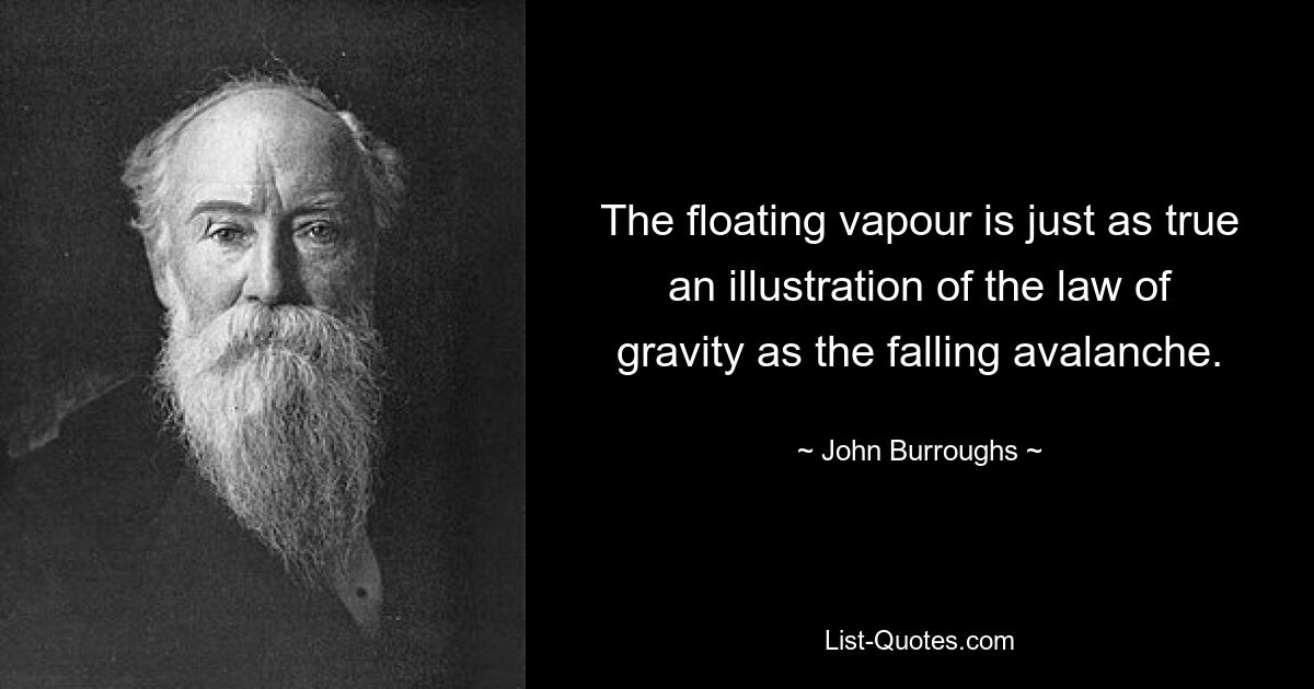 The floating vapour is just as true an illustration of the law of gravity as the falling avalanche. — © John Burroughs