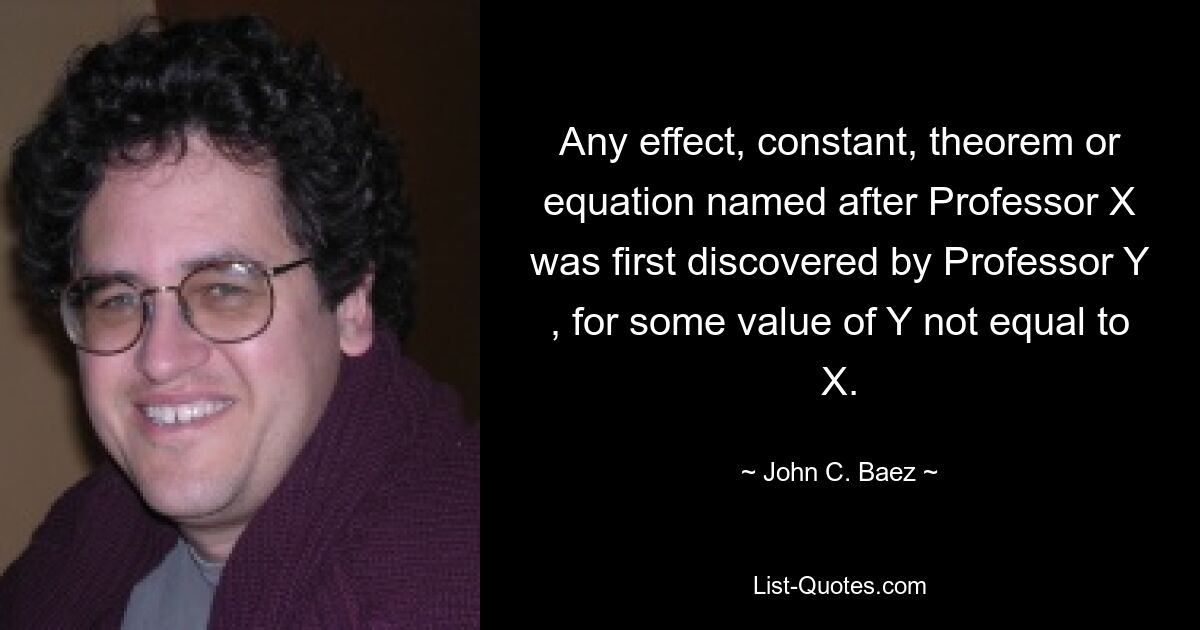 Any effect, constant, theorem or equation named after Professor X was first discovered by Professor Y , for some value of Y not equal to X. — © John C. Baez