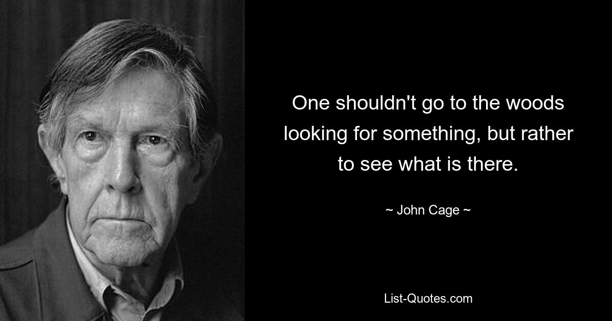 One shouldn't go to the woods looking for something, but rather to see what is there. — © John Cage