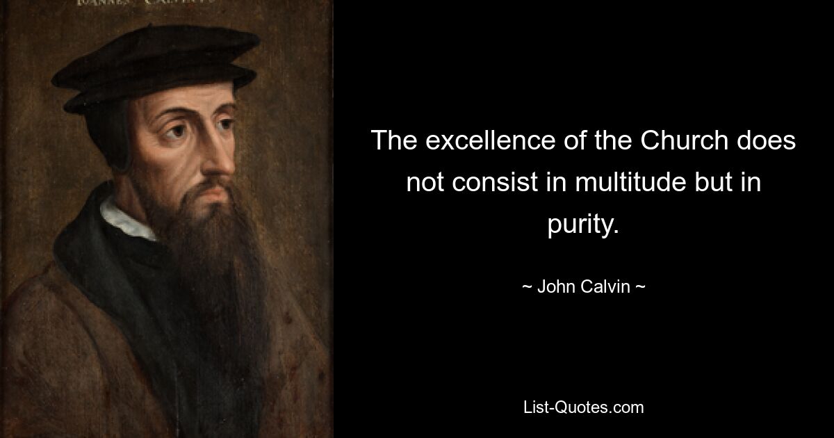 The excellence of the Church does not consist in multitude but in purity. — © John Calvin