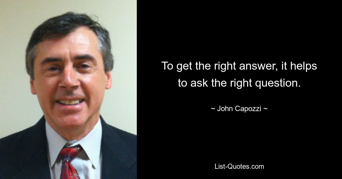 To get the right answer, it helps to ask the right question. — © John Capozzi