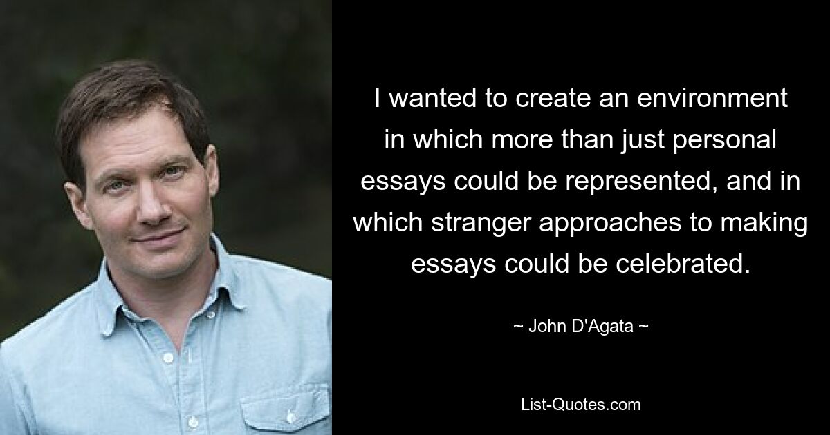 I wanted to create an environment in which more than just personal essays could be represented, and in which stranger approaches to making essays could be celebrated. — © John D'Agata