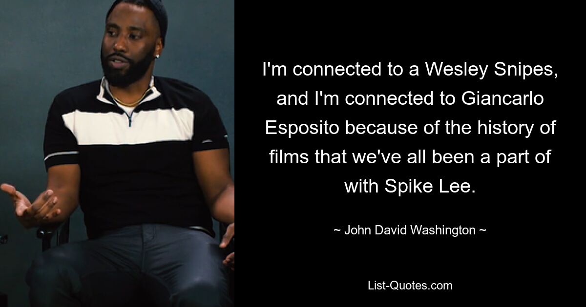 I'm connected to a Wesley Snipes, and I'm connected to Giancarlo Esposito because of the history of films that we've all been a part of with Spike Lee. — © John David Washington