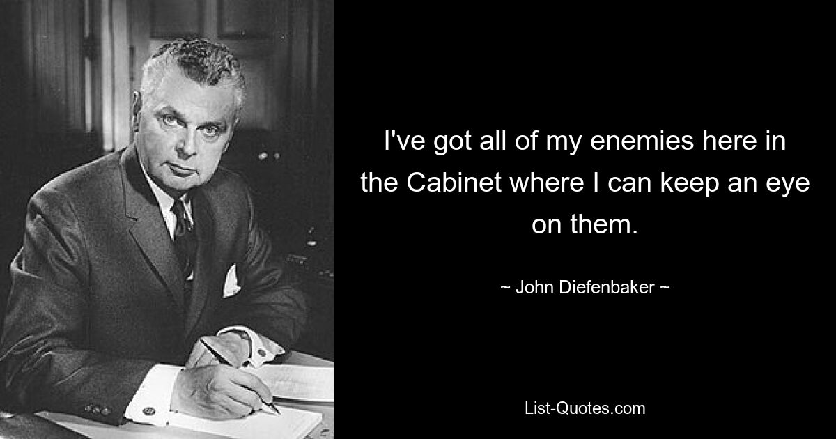 I've got all of my enemies here in the Cabinet where I can keep an eye on them. — © John Diefenbaker