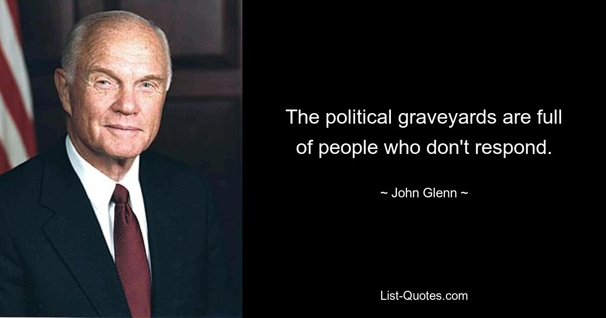 The political graveyards are full of people who don't respond. — © John Glenn