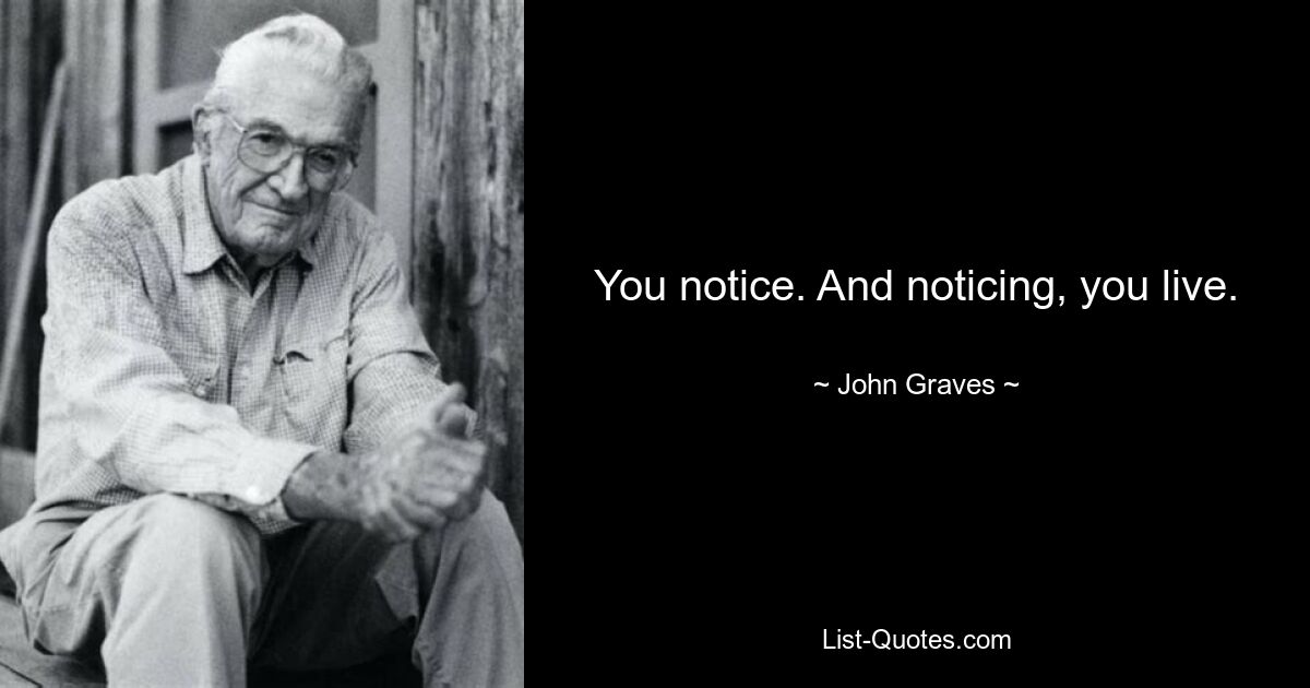 You notice. And noticing, you live. — © John Graves