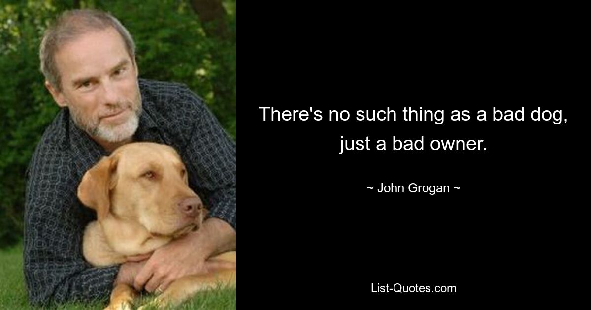 There's no such thing as a bad dog, just a bad owner. — © John Grogan