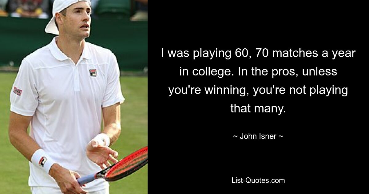 I was playing 60, 70 matches a year in college. In the pros, unless you're winning, you're not playing that many. — © John Isner