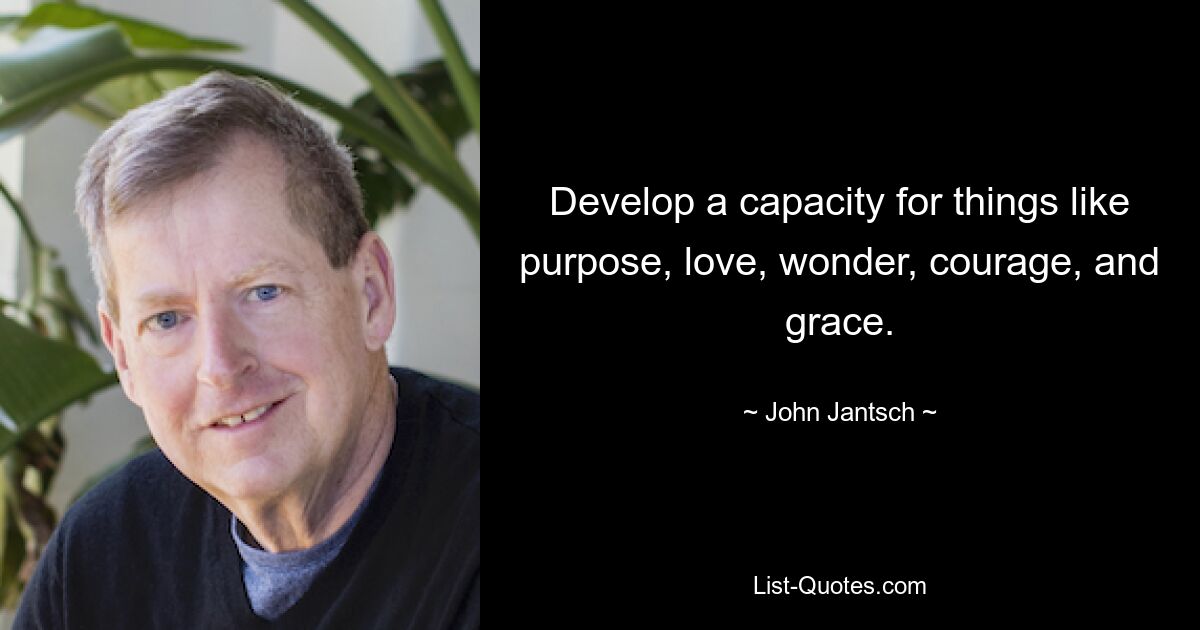 Develop a capacity for things like purpose, love, wonder, courage, and grace. — © John Jantsch