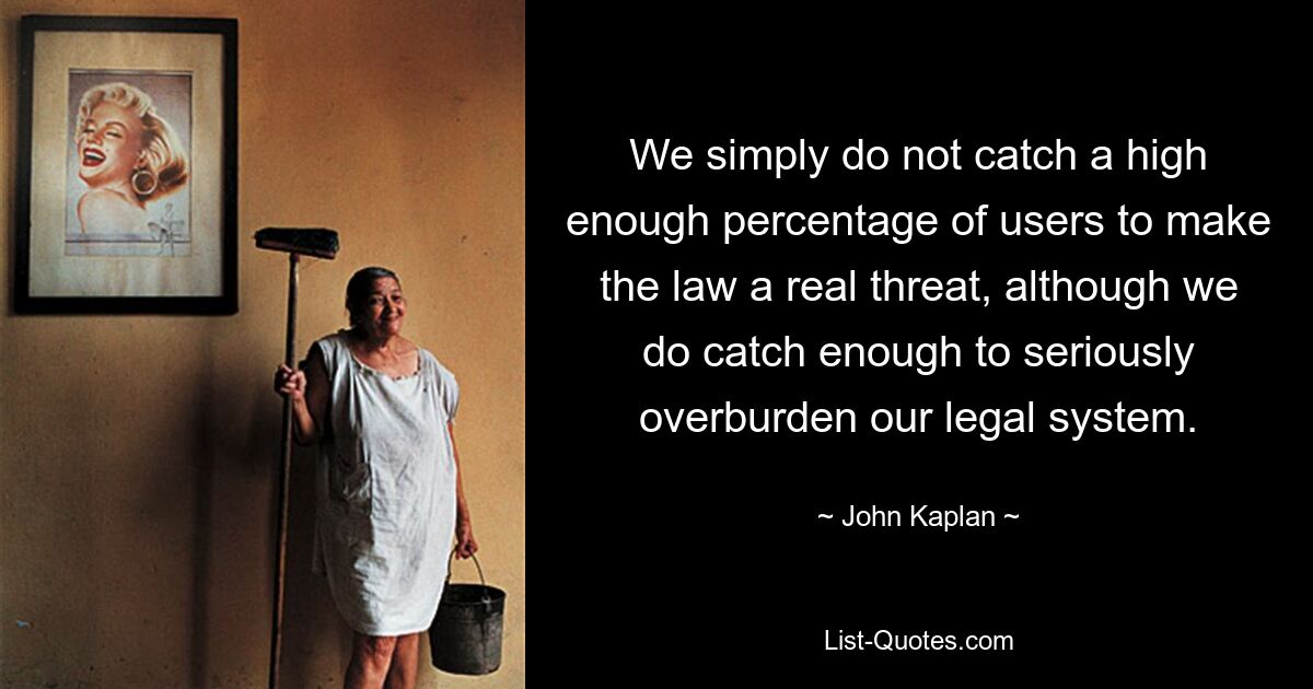 We simply do not catch a high enough percentage of users to make the law a real threat, although we do catch enough to seriously overburden our legal system. — © John Kaplan