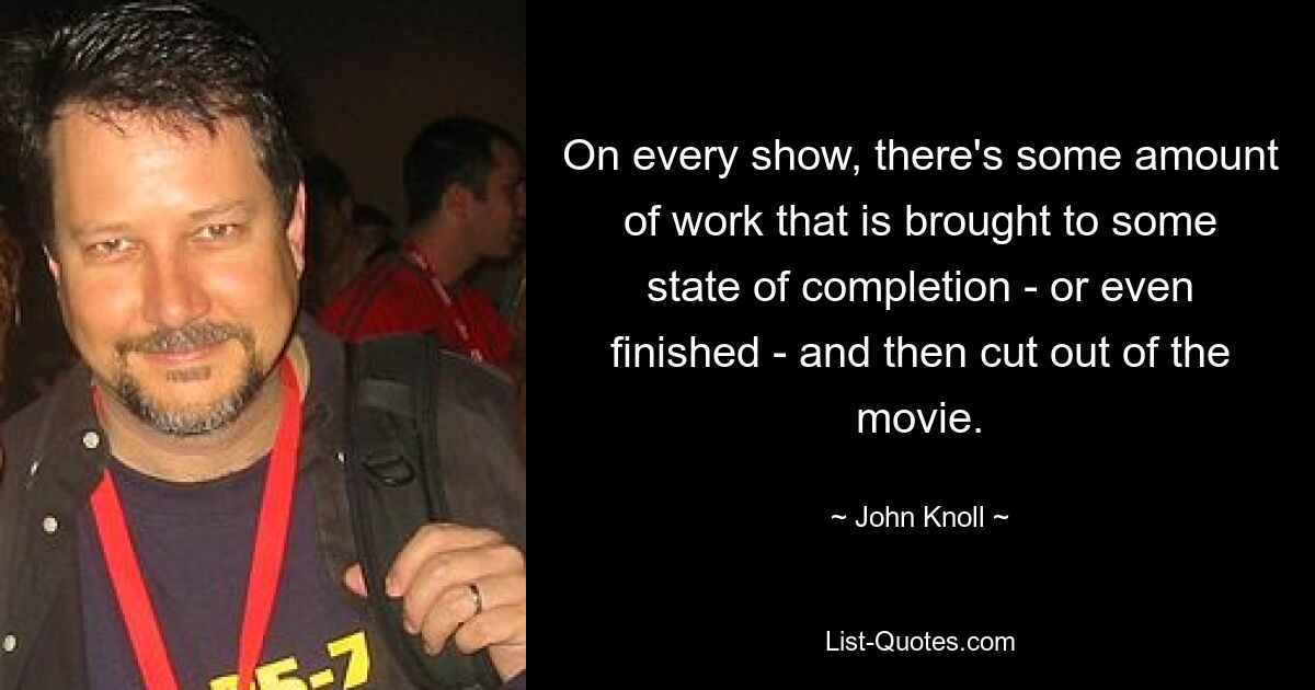 On every show, there's some amount of work that is brought to some state of completion - or even finished - and then cut out of the movie. — © John Knoll